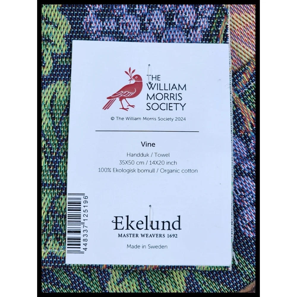 NWT Ekelund Swedish Vine 100% Woven Cotton Hang Hand Towel Green Grape Leaf New